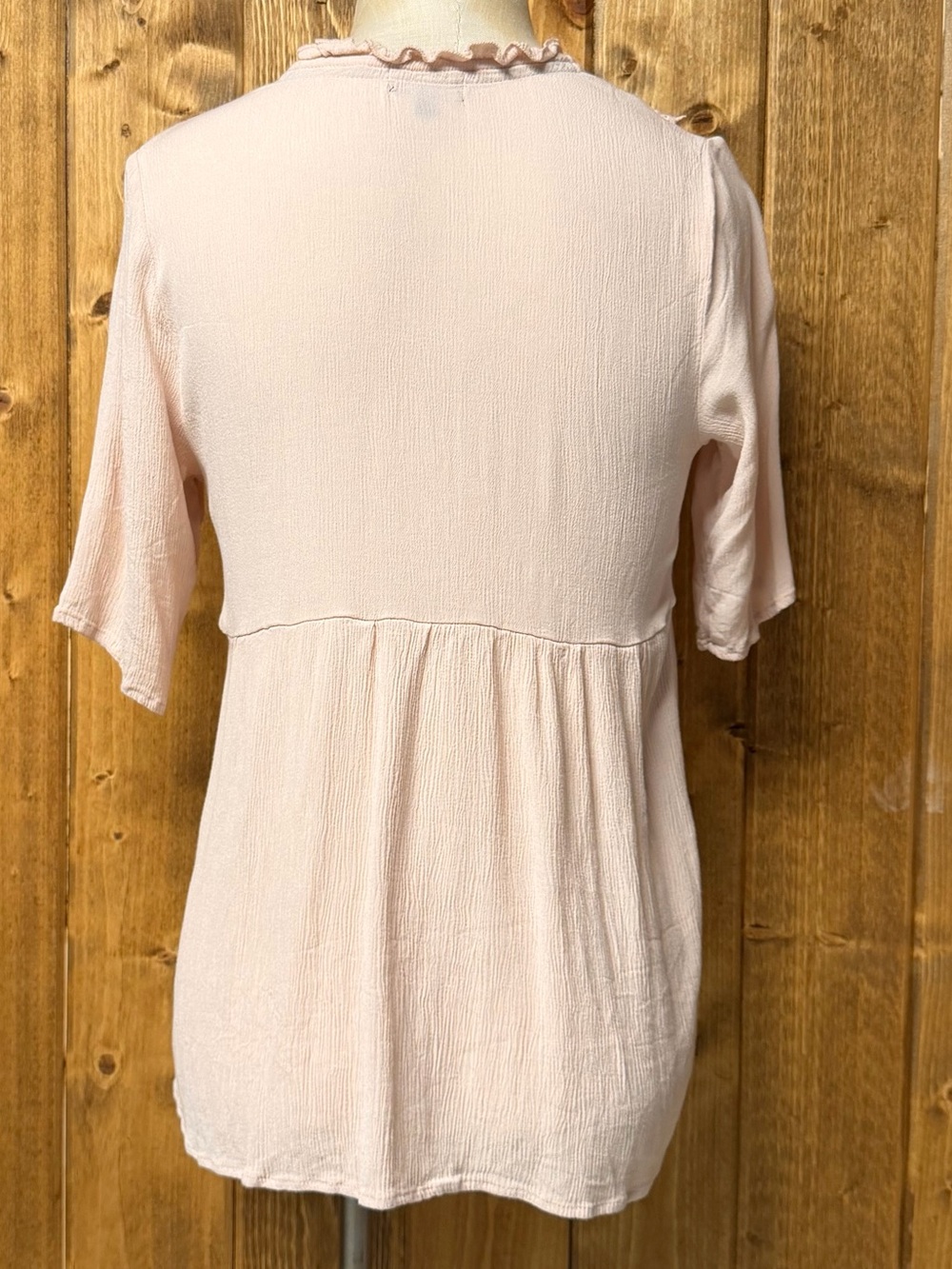 Artesia Small Pink Boho Peasant Elbow Length Shirt w/ Tassels Embroidered - Picture 5 of 8